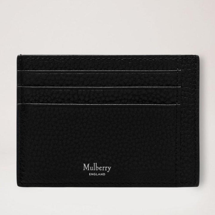 Mulberry Heritage Card Holder Small Classic Grain Black shows black card holder in textured leather. Model rl7400205a100.