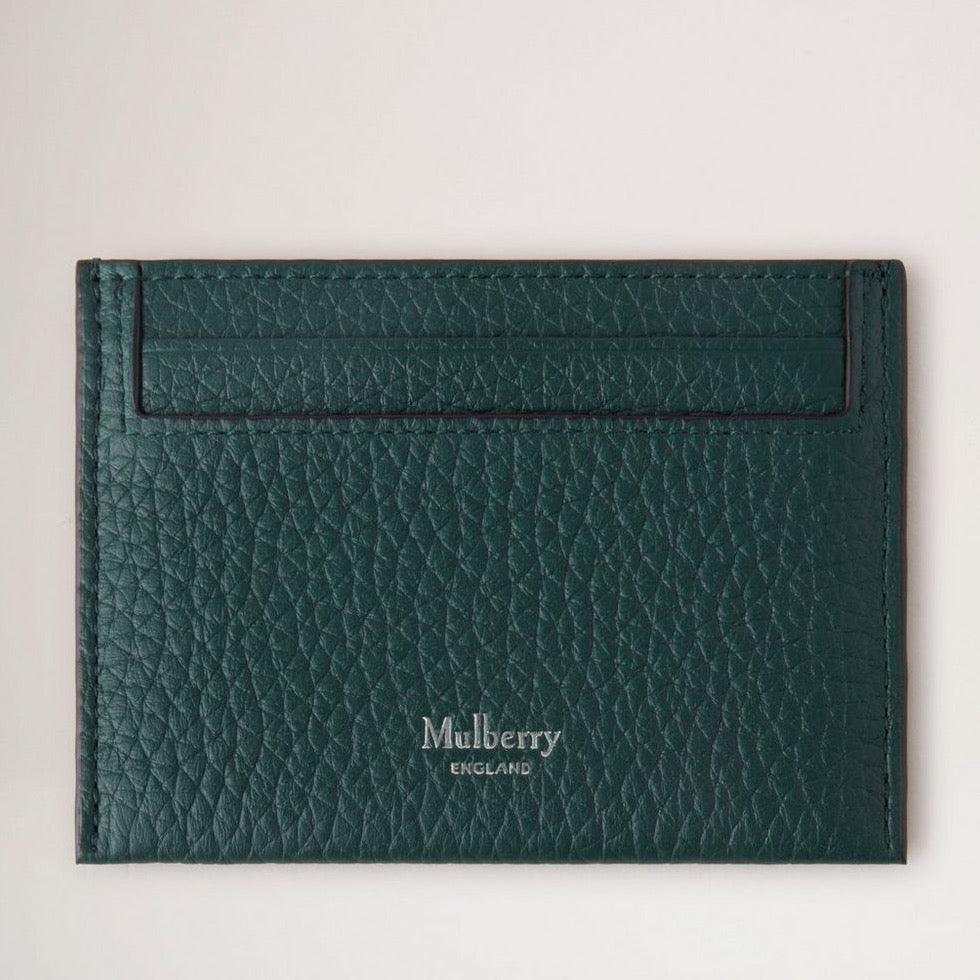 Mulberry Heritage Card Slip in dark green textured leather, simple card design. Model RL7777736Q633