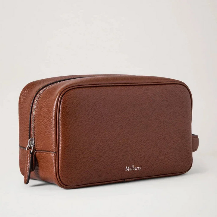 Mulberry Heritage Wash Case Two Tone Oak in brown leather, simple design with zipper, Model RL8911552G110.