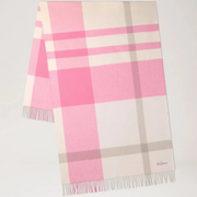 Mulberry Large Check Merino Wool Scarf Blossom Pink & Geranium Pink