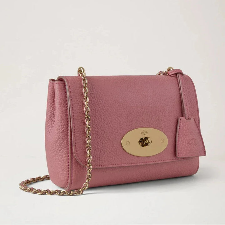 Mulberry Lily pink Scrumpy Heavy Grain shoulder bag in pink leather with chain strap and gold details. Model HH6950736J647.
