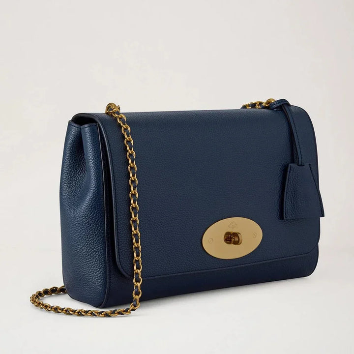 Mulberry Medium Lily Night Sky Small Classic Grain shoulder bag in dark blue leather with gold chain, Model HH0024205U888