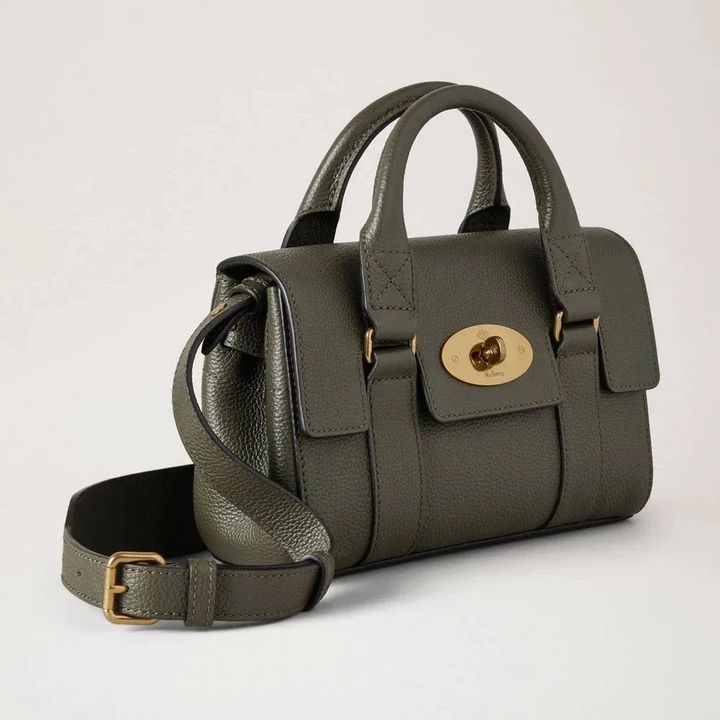 Mulberry Mini Heritage Bayswater Small Classic Grain Juniper Green shoulder bag in leather, Model RL8928205Q749