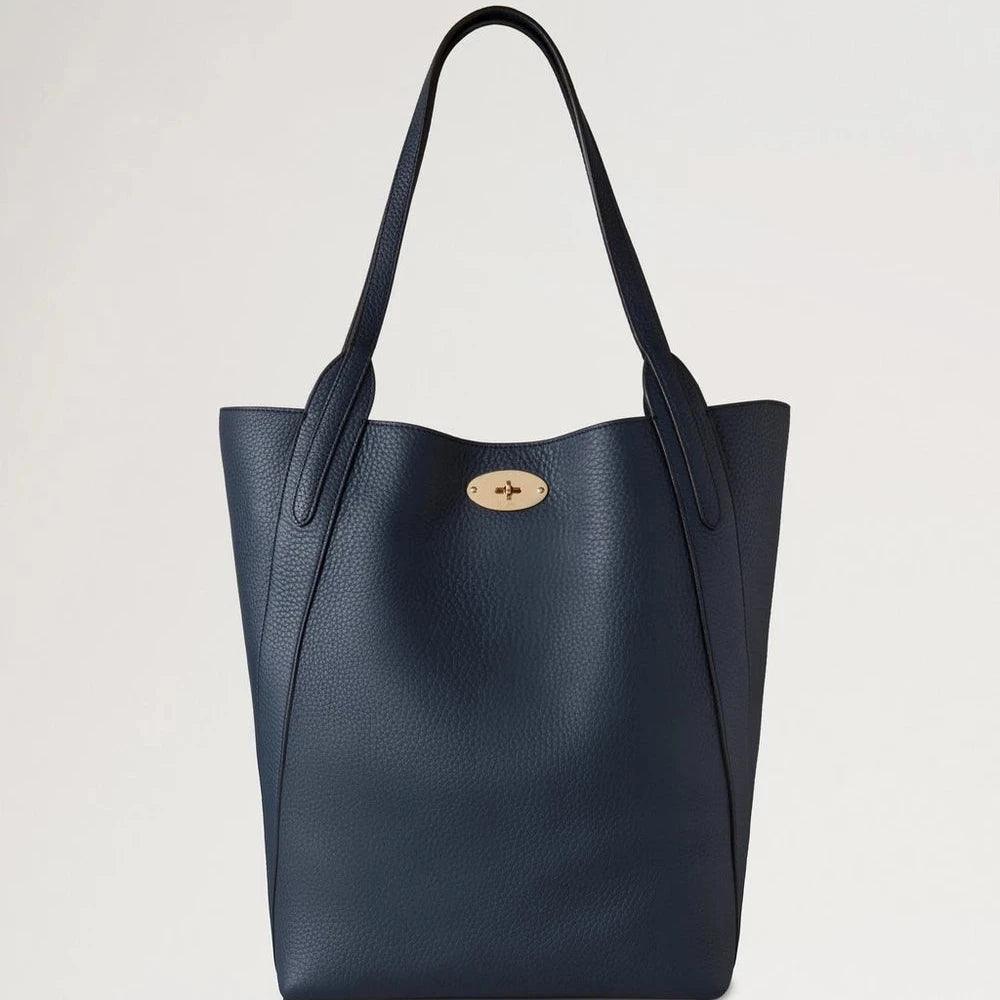 Mulberry North South Bayswater night sky leather bag in dark blue with gold buckle, Model HH9104736U888.