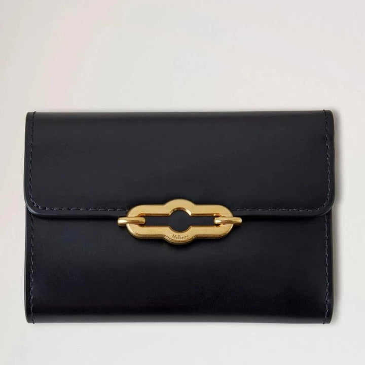 Mulberry Pimlico Compact Wallet, black super lux calfskin with golden buckle, Model RL8071603A100.