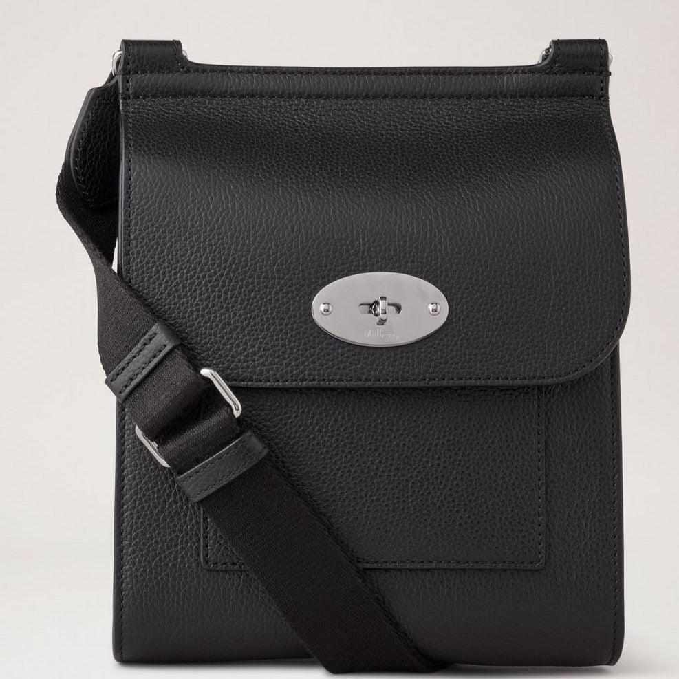Mulberry Small Antony Small Classic Grain Black Silver Tone with adjustable strap, black leather and silver details. Model HH9190205A100