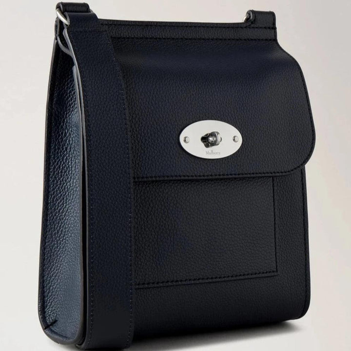 Mulberry Small Antony Small Classic Grain Night Sky, shoulder bag in dark blue leather, Model HH9365205U888