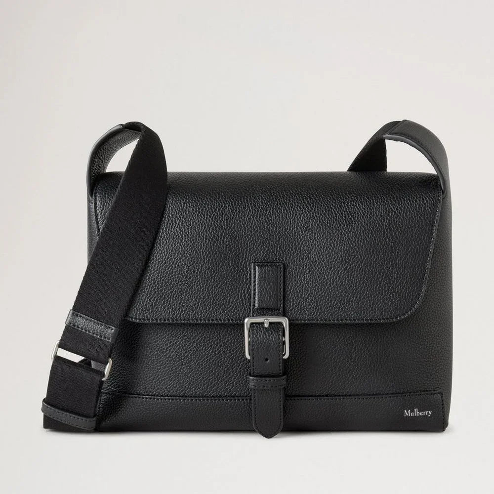 Mulberry Small Chiltern Crossbody Messenger Black Small Classic Grain with silver buckle and adjustable black strap, Model HH9708205A100.