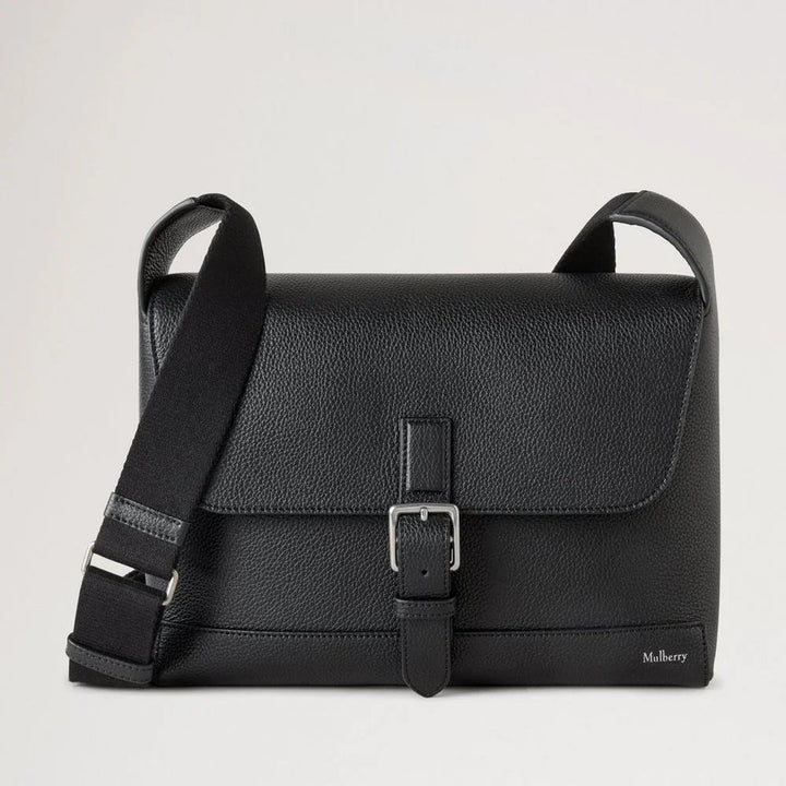 Mulberry Small Chiltern Crossbody Messenger Black Small Classic Grain with silver buckle and adjustable black strap, Model HH9708205A100.