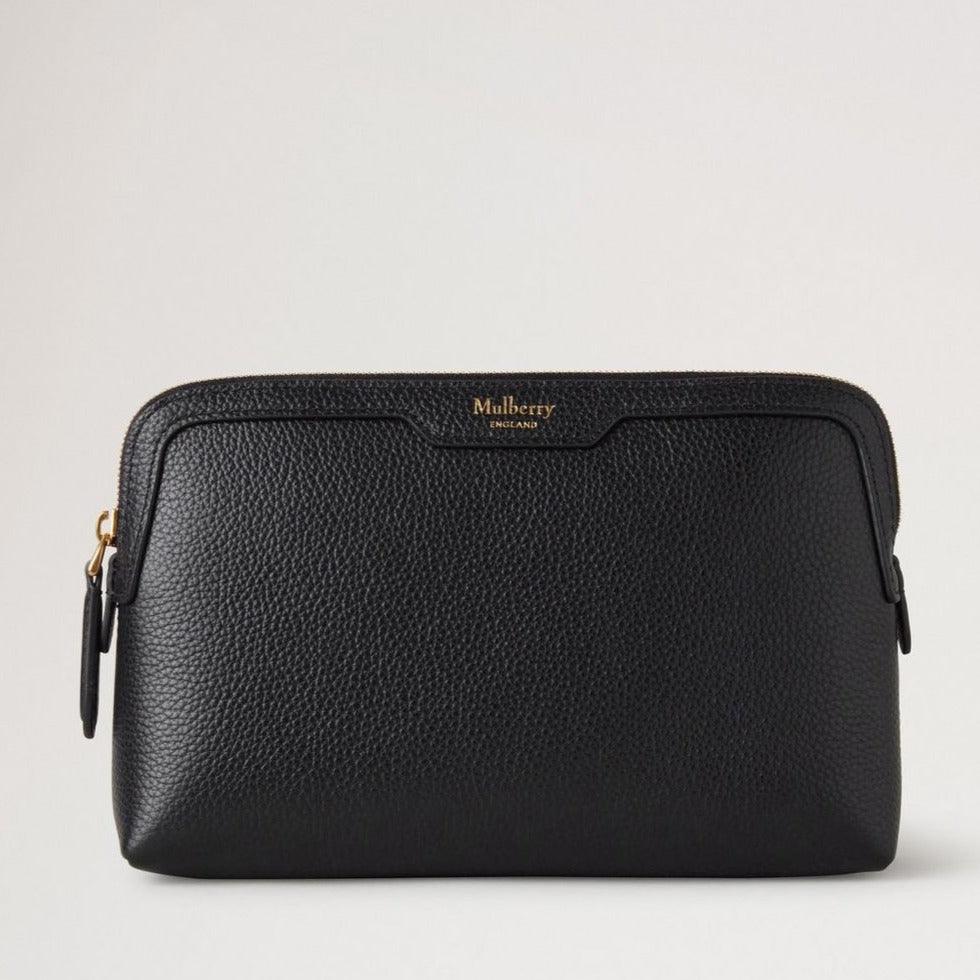 Mulberry Small Cosmetic Pouch in black leather with golden details, simple and elegant. Model RL8322205A100