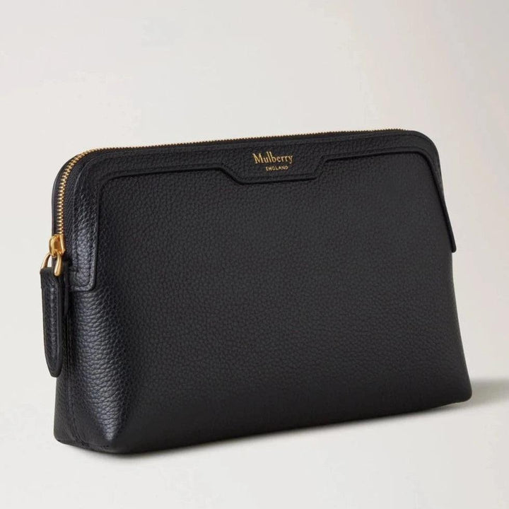 Mulberry Small Cosmetic Pouch in black leather with golden details, model RL8322205A100.