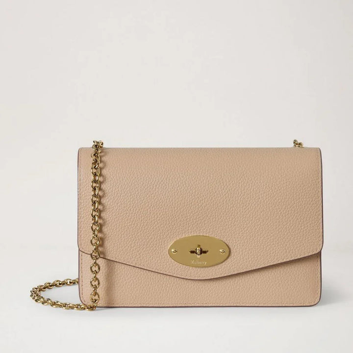 Mulberry Small Darley Crumpet Small Classic Grain in beige leather with gold chain strap, Model RL7791205W577