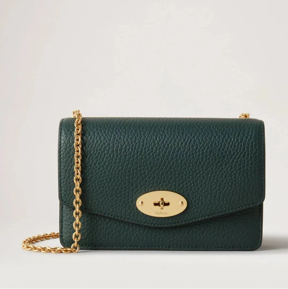 Mulberry Small Darley in dark green leather with gold chain and metal buckle, Model RL5004-205Q633.
