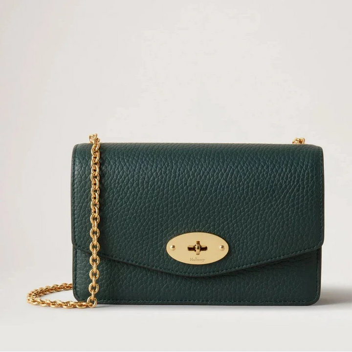 Mulberry Small Darley in dark green leather with gold chain and metal buckle, Model RL5004-205Q633.