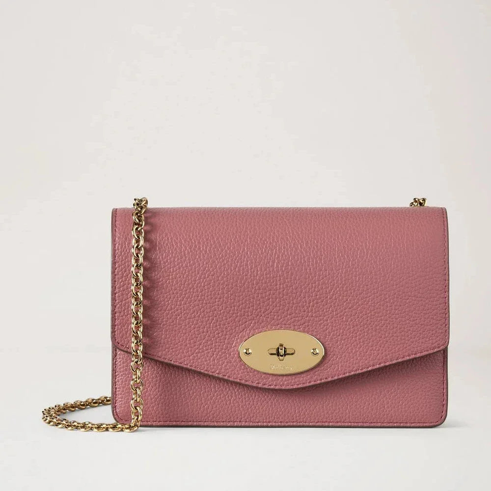 Mulberry Small Darley Pink Scrumpy in pink embossed leather with gold chain strap, Model RL7791205J647.