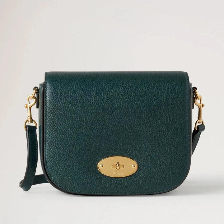 Mulberry Small Darley Satchel shown in dark green leather with gold details, Model RL4957205Q633.