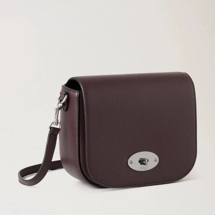 Mulberry Small Darley Satchel Small Classic Grain Black Cherry in smooth leather with silver buckle, Model RL4957/205K560