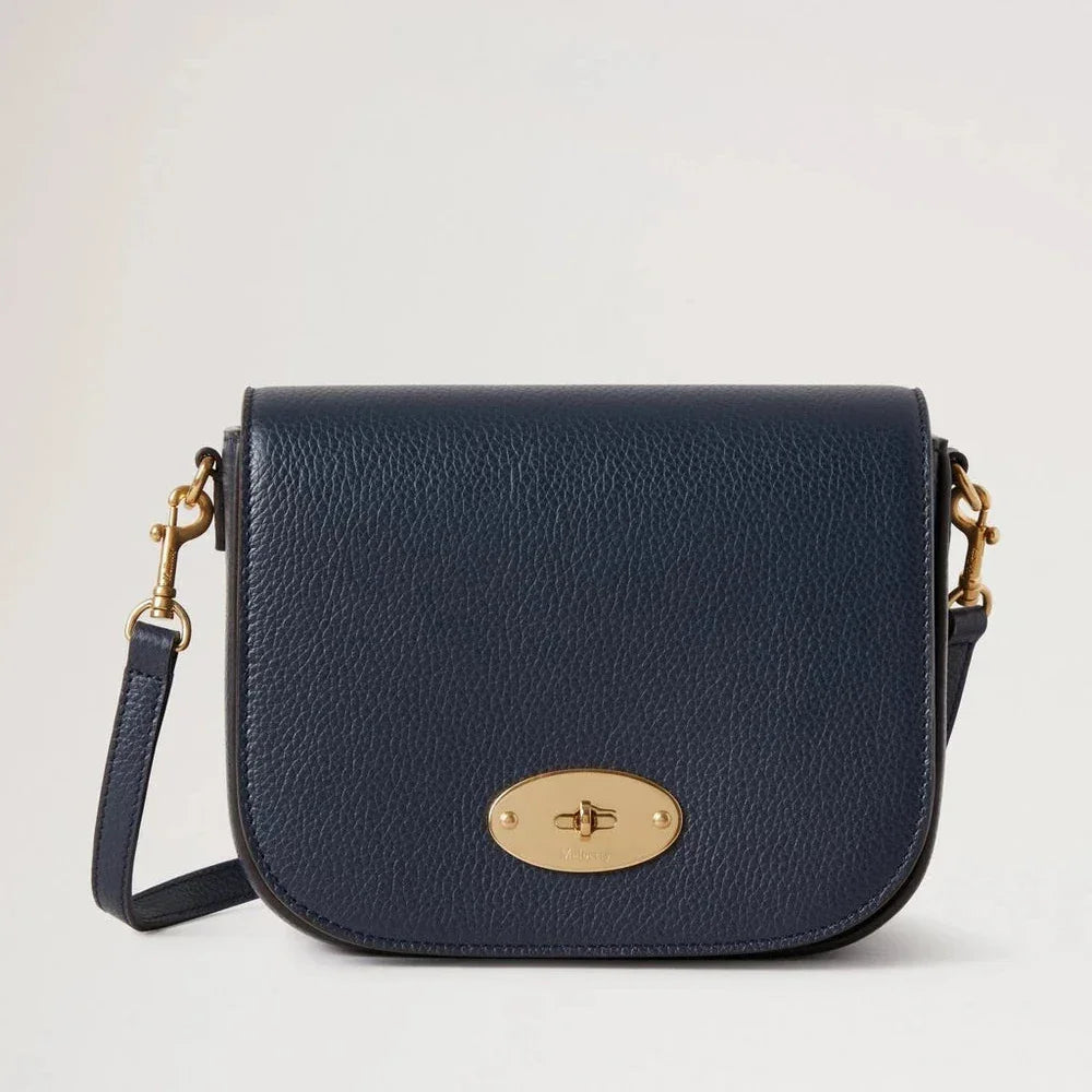 Mulberry Small Darley Satchel Small Classic Grain Night Sky in dark blue leather with golden details. Model RL4957/205U888