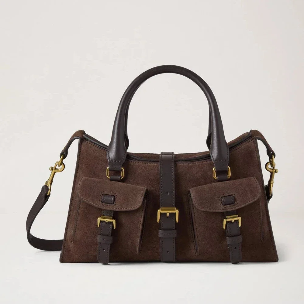 Mulberry Small Roxanne Chocolate Suede with dark brown leather details, Model HH9979047F614.