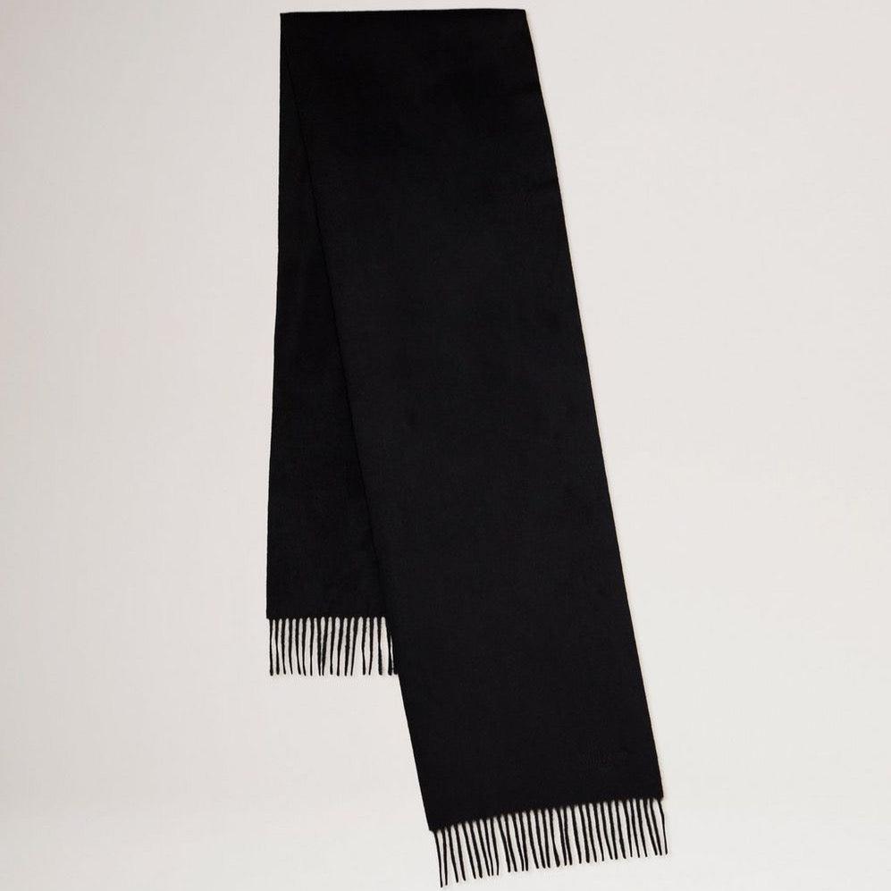 Mulberry Small Solid Merino Wool Scarf in black with fringes, made of merino wool. Model VS4318946A100