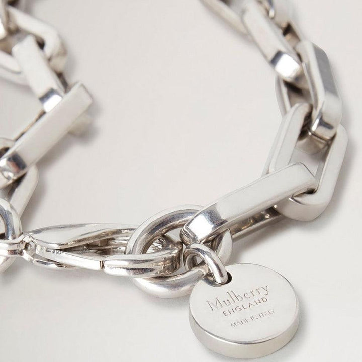 Mulberry Softie Bracelet silver plated brass with chunky chain and round pendant, Model QB2398000D130