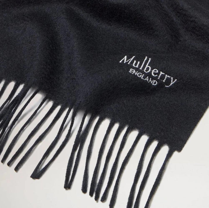 Mulberry black cashmere scarf 30x195 in soft wool with fine fringes, Model vs4460885a100.