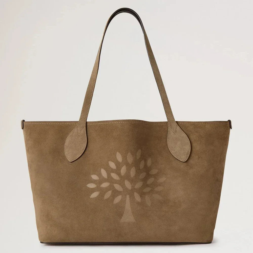 Mulberry Suede Tree Tote Salcombe Sand Suede in sand-colored suede with tree motif and long handle. Model hh9870047p705