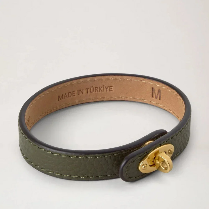 Mulberry Thin Leather Bracelet in olive green leather with golden buckle closure, Model QB2390205Q749-001-1