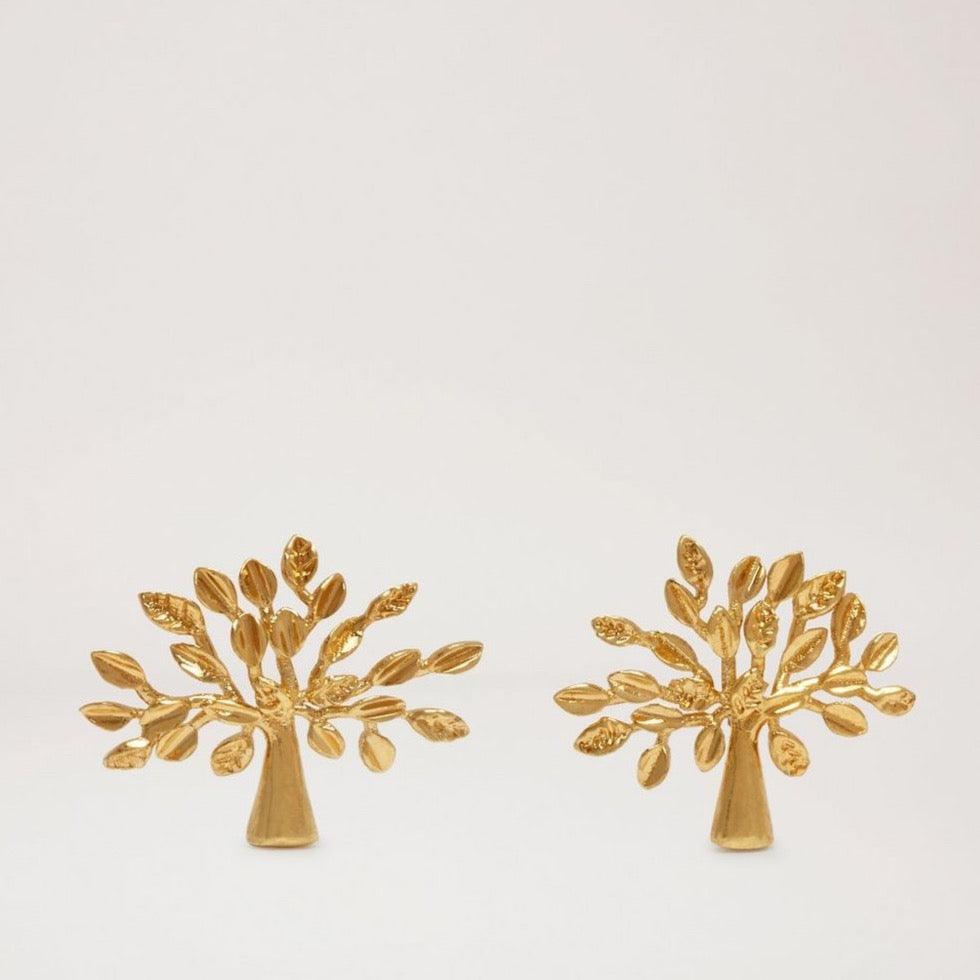 Mulberry Tree Earrings, brass earrings shaped like trees with leaves, Model QE2273000N637.