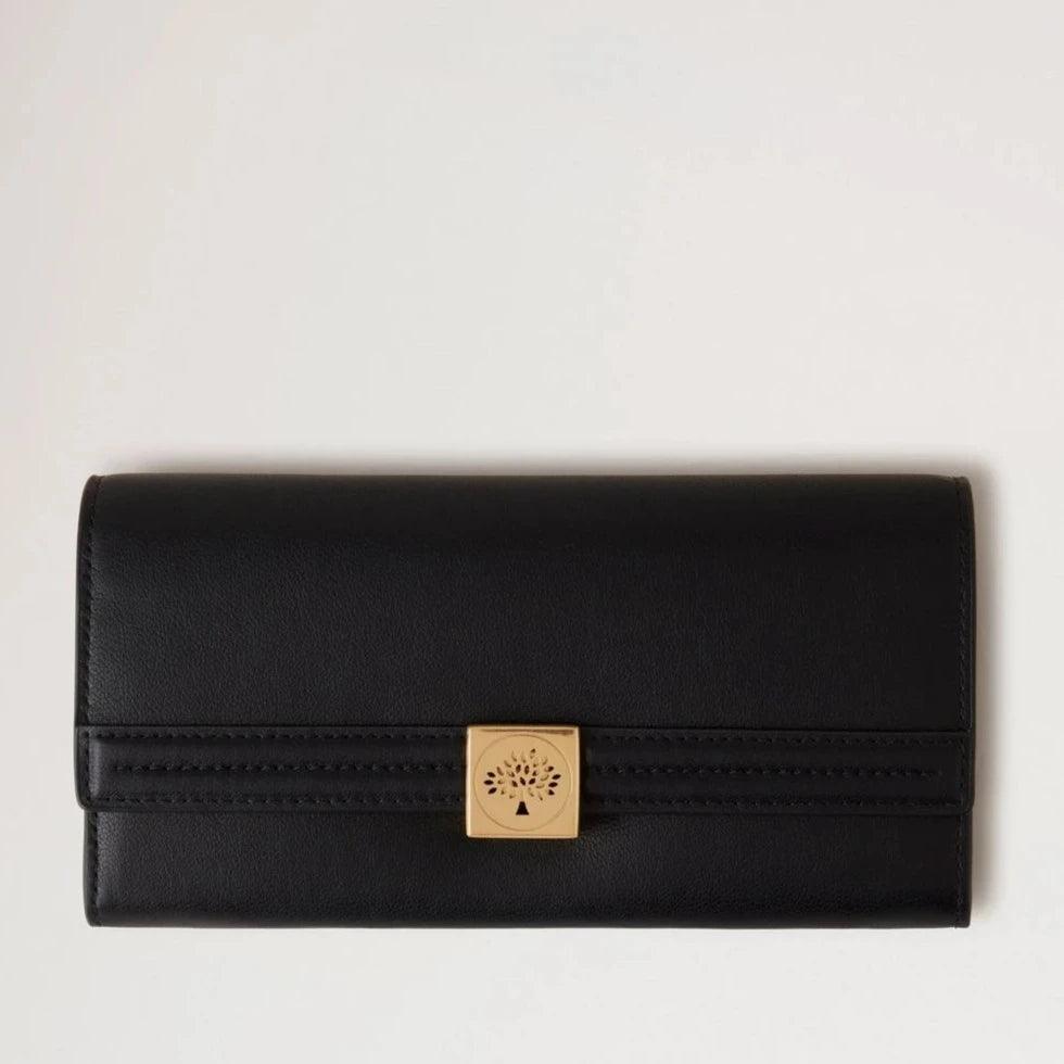 Mulberry Tree Long Wallet Black with elegant gold buckle, black leather, Model RL7971587A100.