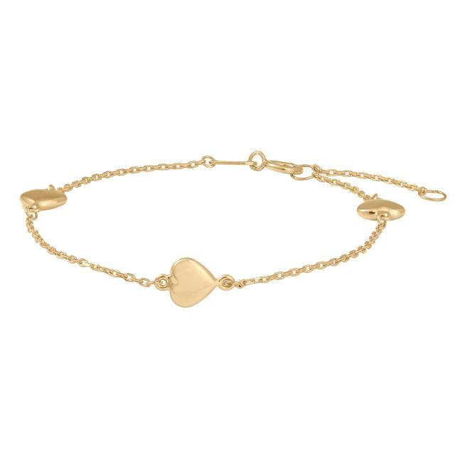Nordahl Andersen 8 kt Children's bracelet with 3 hearts in shiny gold, elegant and simple jewelery design. Model 80821940300