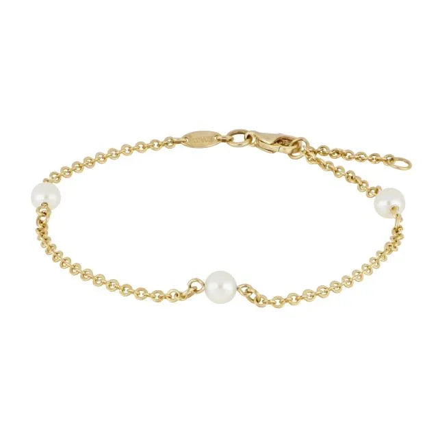 Nordahl Andersen 8kt ankle chain with pearls, elegant gold chain adorned with white pearls. Model 60820000300