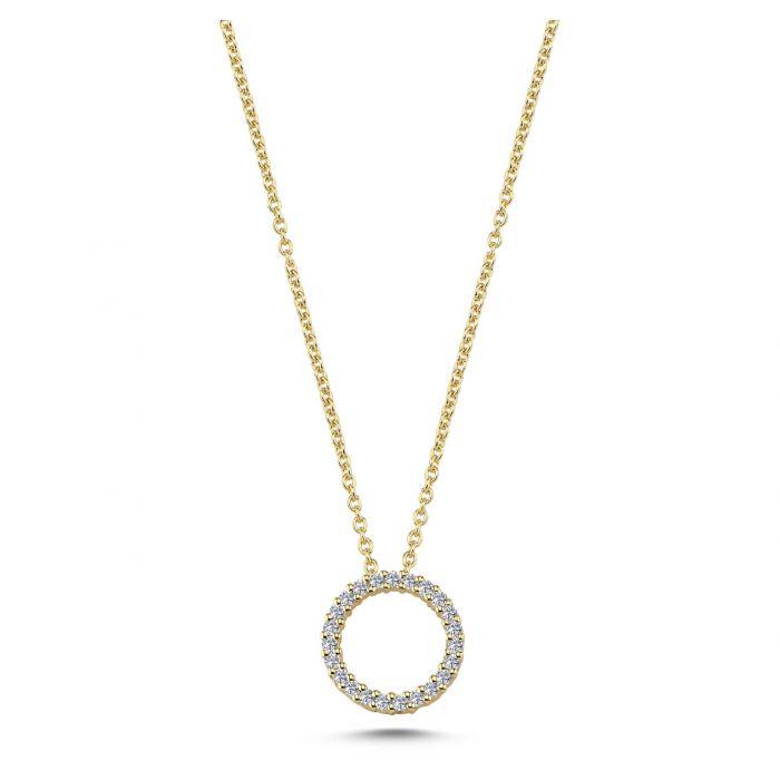 Nuran 14kt Circle Pendant 0.14ct W/SI shows an elegant round pendant in gold with sparkling diamonds, Model v2205-014-1