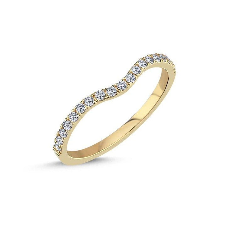 Nuran 14kt gold ring with diamonds shows a curved ring in gold with small sparkling diamonds. Model A4151-019-001