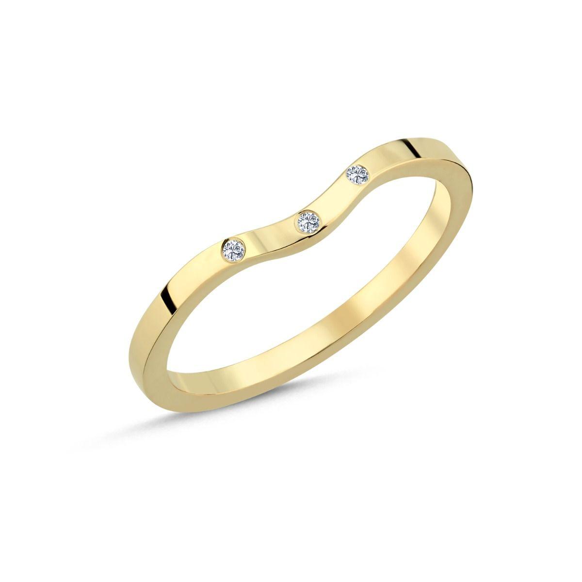 Nuran 14kt gold ring with diamonds, elegant curved model and three small diamonds, Model a4164-0015rg-001-1