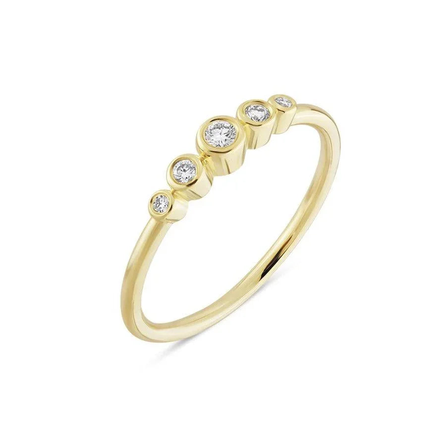 nuran-14kt tube ring with diamonds in yellow gold, elegant design with five brilliants, Model R1061-010-001