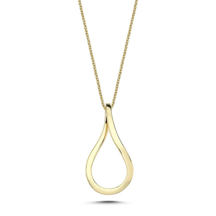Nuran 14kt Valentina Necklace with pendant, elegant drop-shaped pendant in shiny gold on chain. Model V2464-RG-1