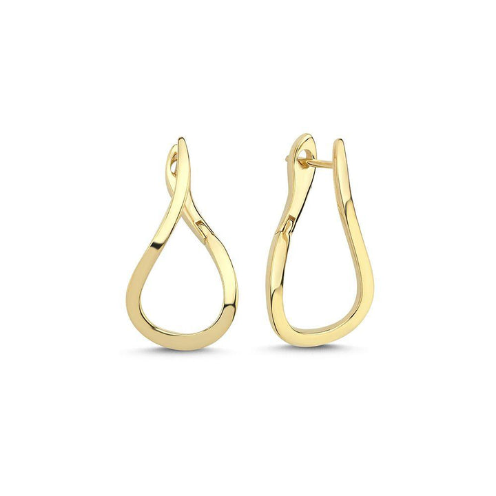 Nuran 14kt Valentina stud earrings between show elegant, curved studs in bright yellow gold. Model o2464-rg-1.
