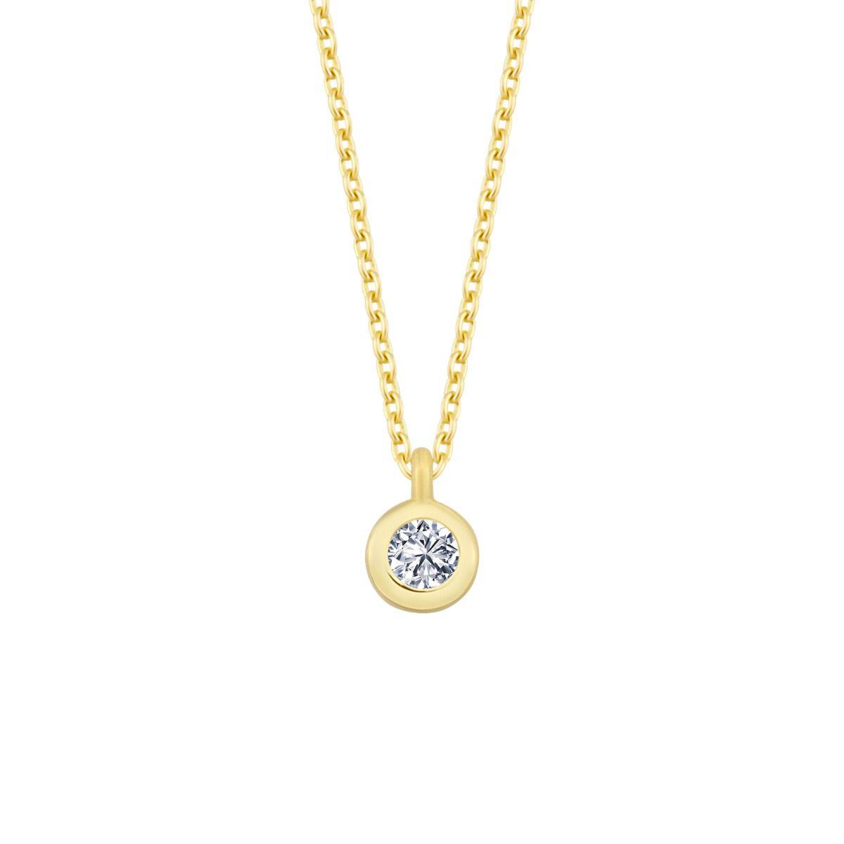 Nuran 14kt Zoe necklace 0.03ct WSI, elegant gold chain with single round pendant and diamond. Model V2314-003RG-1