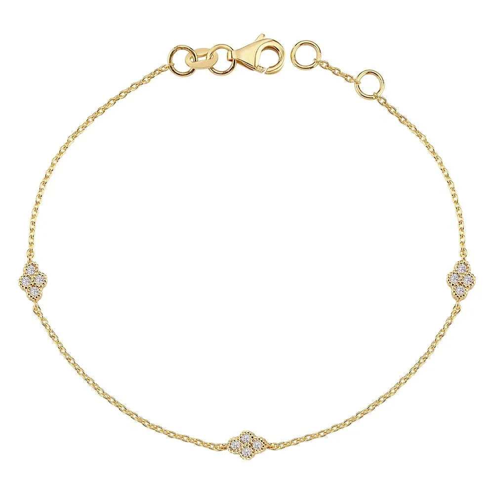 Nuran Athene 14kt Bracelet 0.12ct W/SI shows an elegant gold colored bracelet with small diamond decorations, Model b2560-012rg-1.