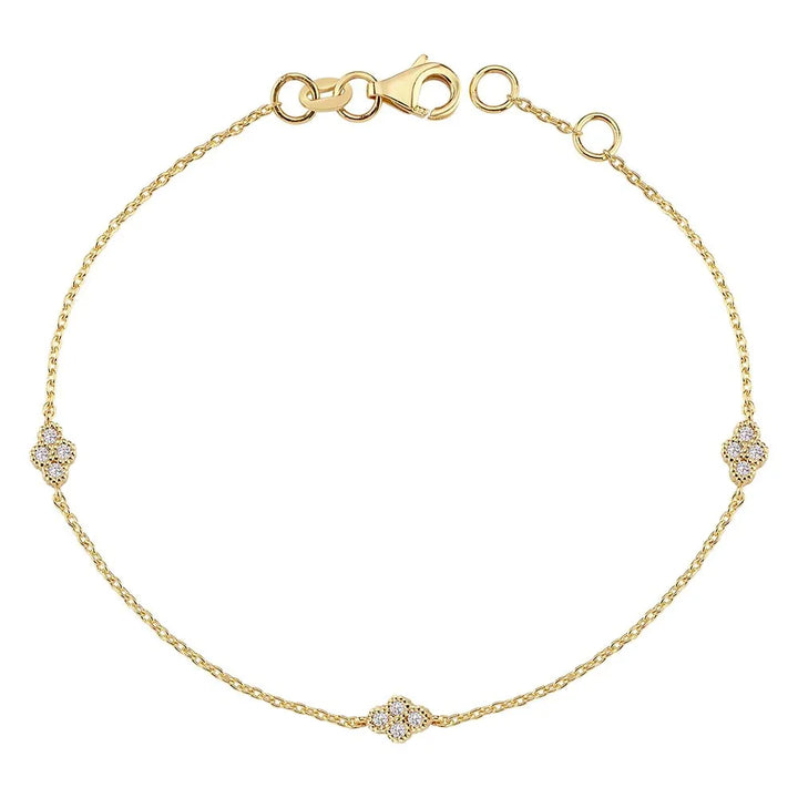 Nuran Athene 14kt Bracelet 0.12ct W/SI shows an elegant gold colored bracelet with small diamond decorations, Model b2560-012rg-1.