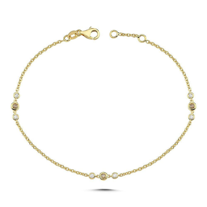Nuran Champagne bracelet with diamonds, elegant gold bracelet with round set stones. Model B3090CH-021RG.