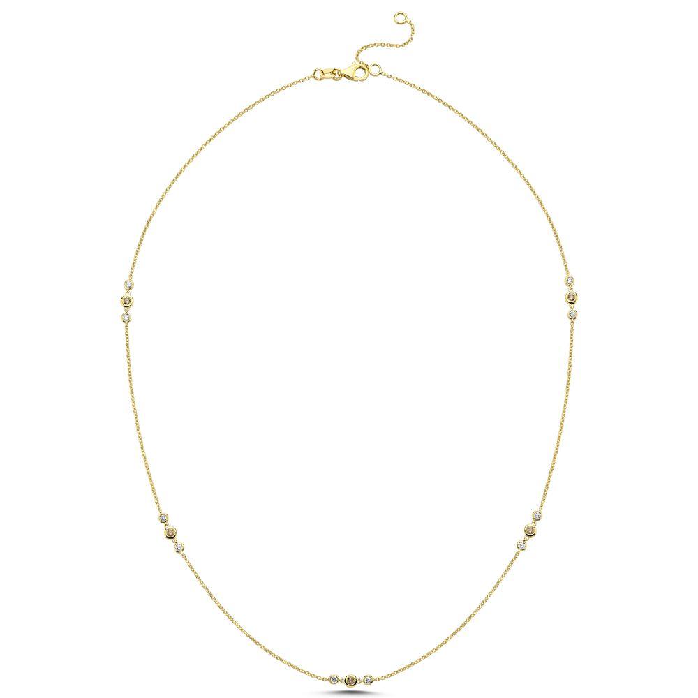 Nuran Champagne necklace with diamonds, elegant gold chain with diamond details. Model V3090CH-035RG.
