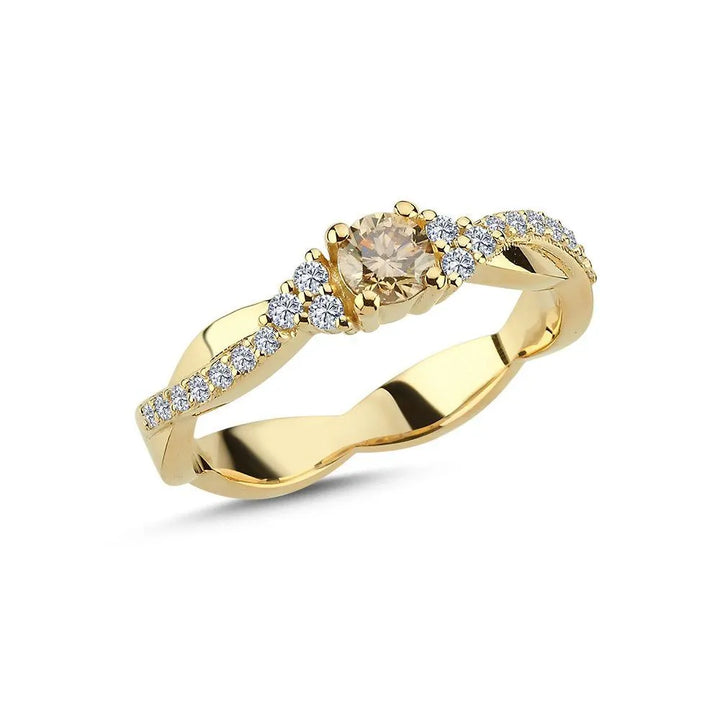 Nuran Champagne Ring with diamonds in twisted gold with center stone, elegant and brilliant. Model a3084ch-a3084ch-041rg-001-1.