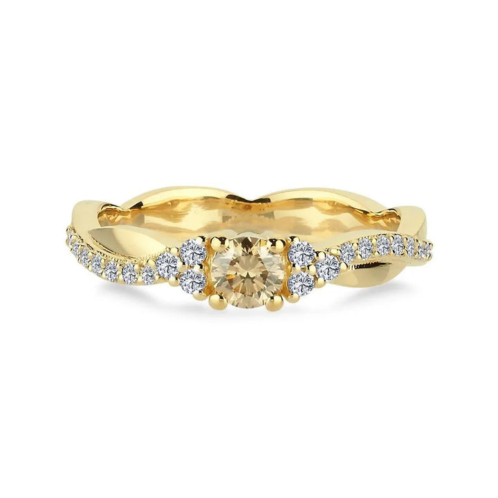 Nuran Champagne diamond ring in gold with center stone and sparkling diamonds, Model a3084ch-a3084ch-041rg-001-2