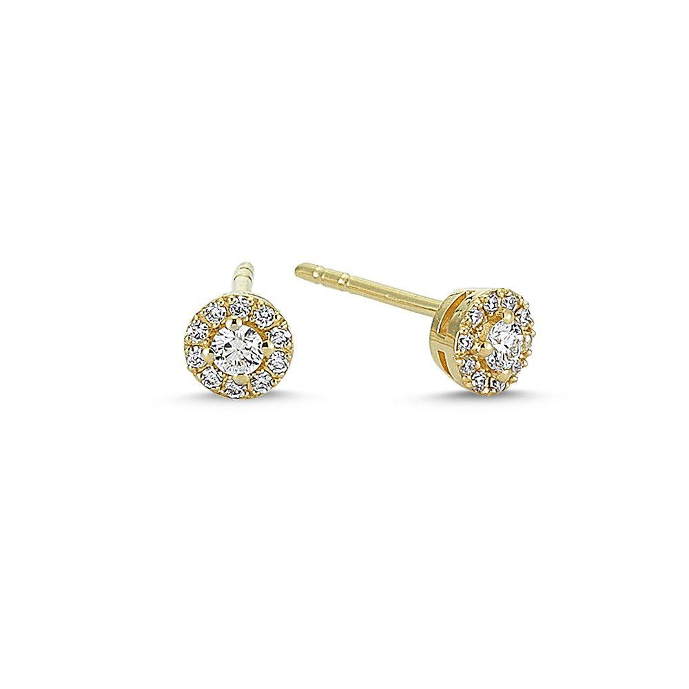 Nuran Cordelia Diamond Stud Earrings in 14kt gold showcase classic round stud earrings with sparkling diamonds. Model o2136-022rg-1