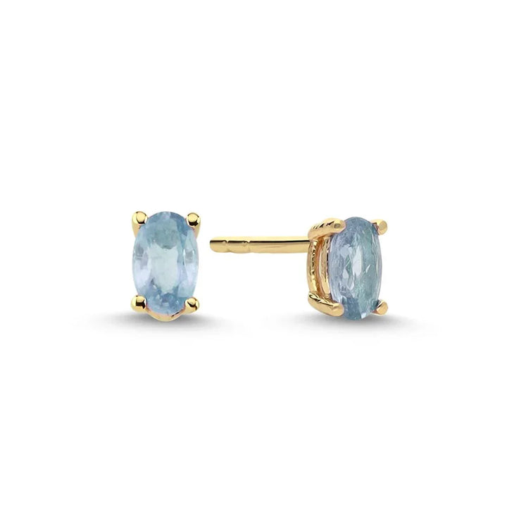 Nuran-Gaia-14kt-Earrings-with-blue-sapphire oval earring in gold with blue stones, Model o2570sa-rg-1.