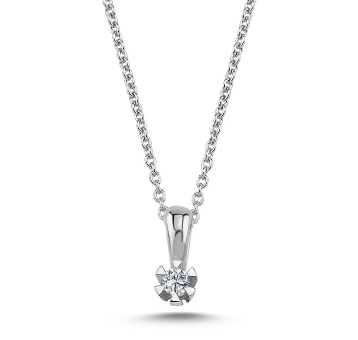 Nuran Star 14kt white gold pendant with brilliant cut diamond on chain, elegant detail. Model V1964-003