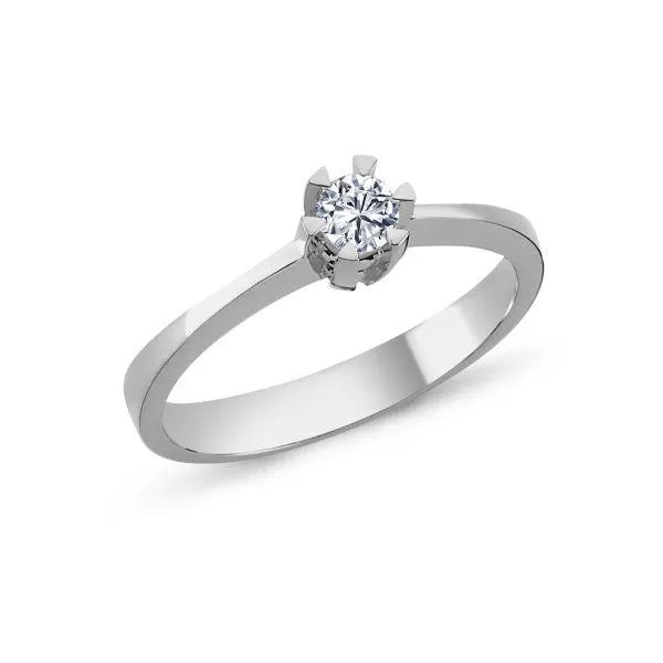 Nuran Star Ring 14kt white gold 0.03ct W/SI seen in close-up with round diamond in elegant simple style. Model l1964-003hg-001