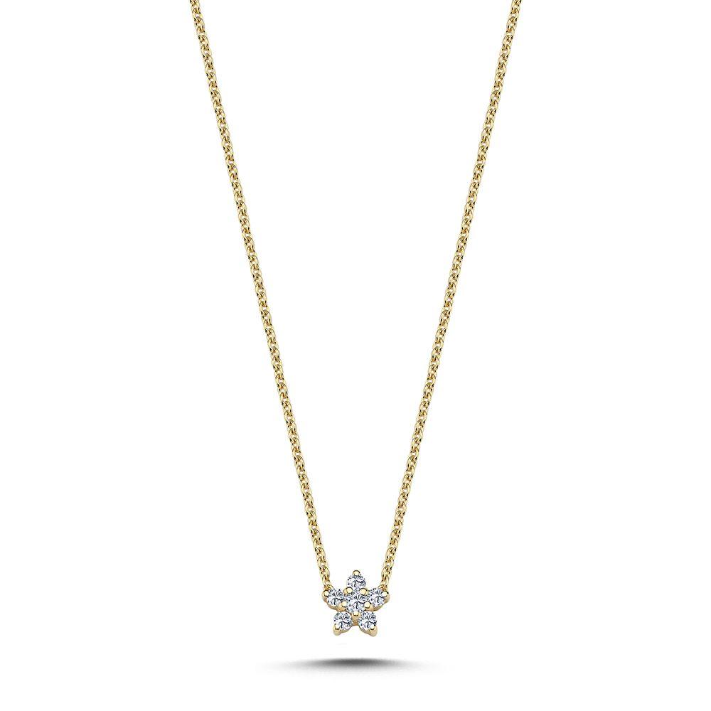 Nuran Stella 14kt. gold necklace with diamond star on chain, elegant and simple. Model v2440-011rg-1.